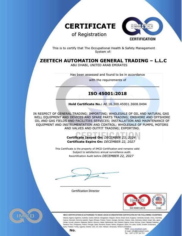 ZEETECH EMIRATES ISO Certificate - 45001 2018