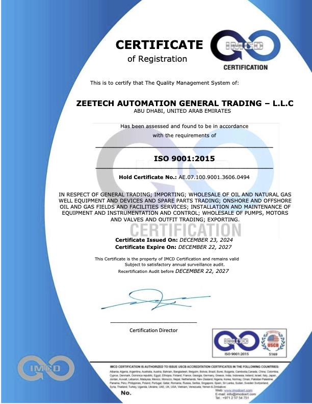 ZEETECH EMIRATES ISO Certificate - 9001 2015